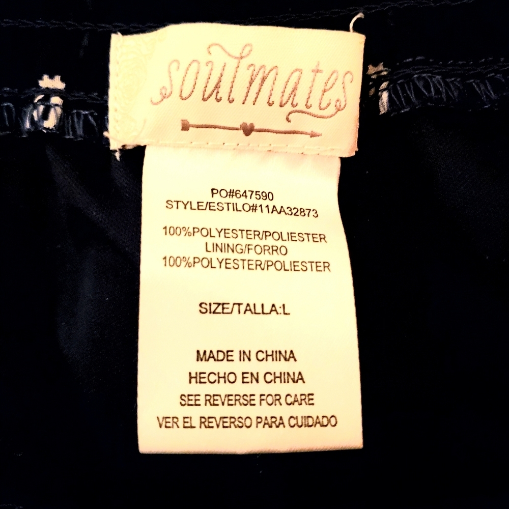 Soulmates Dark Blue & White Sheer Wide Leg Pants With Built In Shorts Sz Large - Picture 5 of 5